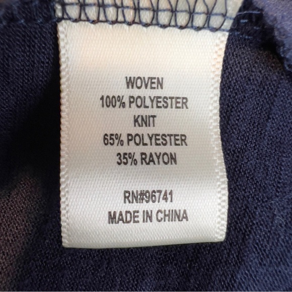 Truself Size 3X V-Neck Boho Short Cap Sleeve Blouse Navy Blue & White - Picture 7 of 8